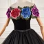 Ethnic Black Lace Flower Prom Dresses 2023 Ball Gown Off-The-Shoulder Short Sleeve Backless Bow Sash Floor-Length / Long Prom Formal Dresses