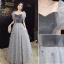 Chic / Beautiful Grey Butterfly Appliques Evening Dresses 2023 A-Line / Princess Square Neckline Short Sleeve Backless Floor-Length / Long Evening Party Formal Dresses