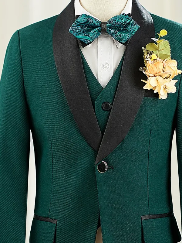 Fall Winter Dark Green Long Sleeve 6-piece Boys Wedding Suits 2025 Body Jewellery Coat Pants Shirt Tie Vest