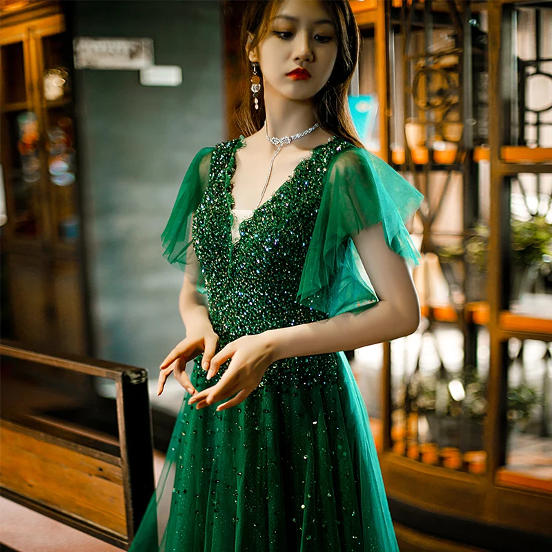 green emerald velvet dress Lace-Up Green Beaded Bodycon Homecoming Dress Green / 6 main image 0