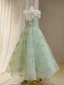 Modest / Simple Sage Green Appliques Birthday Flower Girl Dresses 2024 A-Line / Princess Scoop Neck Sleeveless Backless Floor-Length / Long Tulle