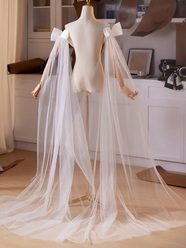 Mode Noeud Blanche Mariage châle 2025 Tulle