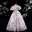 Bling Bling Blushing Pink Beading Sequins Lace Flower Birthday Flower Girl Dresses 2024 Ball Gown Scoop Neck Puffy Short Sleeve Floor-Length / Long