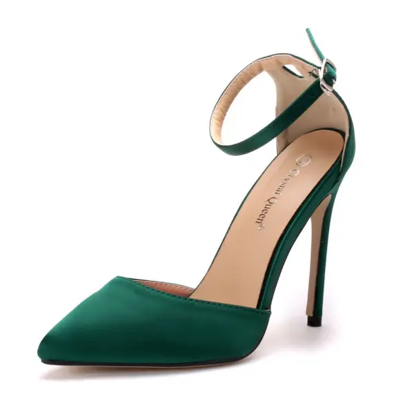 Sexy Noire Soirée Satin Sandales Femme 2023 Été Bride Cheville 11 cm Talons Aiguilles À Bout Pointu Sandales Talons Hauts