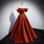 Chic / Beautiful Red Satin Prom Dresses 2023 Ball Gown Off-The-Shoulder Short Sleeve Backless Floor-Length / Long Prom Formal Dresses