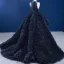 Luxury / Gorgeous Black Cascading Ruffles Prom Dresses 2022 Ball Gown High Neck Rhinestone Tassel Sleeveless Court Train Formal Dresses