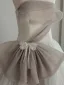 Chic / Beautiful Grey Pearl Sequins Bow Prom Dresses 2023 Ball Gown Strapless Sleeveless Backless Floor-Length / Long Prom Formal Dresses