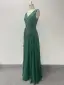 Modest / Simple Dark Green Sequins Chiffon Prom Dresses 2024 A-Line / Princess V-Neck Sleeveless Backless Floor-Length / Long Prom Formal Dresses