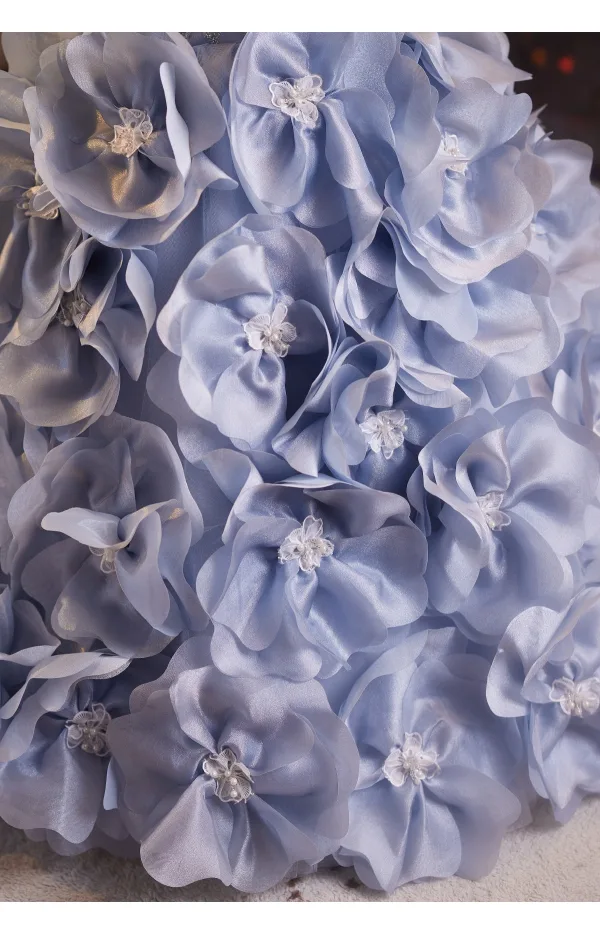 Flower Fairy Fashion Sky Blue Beading Pearl Appliques Sequins Birthday Flower Girl Dresses 2025 Ball Gown Scoop Neck Short Sleeve Backless Floor-Length / Long