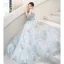 Flower Fairy Sky Blue Appliques Prom Dresses 2023 A-Line / Princess Off-The-Shoulder Short Sleeve Backless Floor-Length / Long Prom Formal Dresses