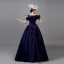 Medieval Vintage / Retro Navy Blue Beading Lace Flower Sequins Prom Dresses 2022 Ball Gown U-Neck Puffy Short Sleeve Floor-Length / Long Formal Dresses