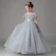 Chic / Beautiful Grey Sequins Tassel Birthday Flower Girl Dresses 2024 Ball Gown Scoop Neck Short Sleeve Backless Floor-Length / Long