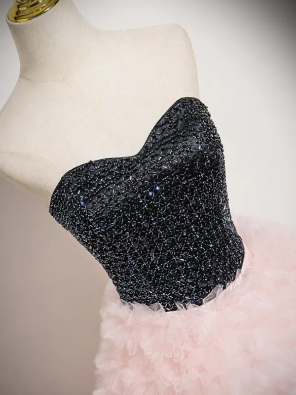 Schöne Rosa Perlenstickerei Durchbohrt Ballkleider 2025 Ballkleid Bandeau Ärmellos Rückenfreies Lange Ball Festliche Kleider