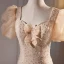 Fashion Champagne Beading Pearl Sequins Evening Dresses 2023 Trumpet / Mermaid Square Neckline Puffy Short Sleeve Backless Floor-Length / Long Evening Party Formal Dresses