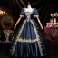 Vintage / Retro Medieval Navy Blue Lace Flower Rhinestone Sequins Prom Dresses 2026 Ball Gown Square Neckline Short Sleeve Floor-Length / Long Prom Formal Dresses