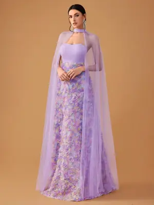 Charmant Lavande Multi Couleurs Appliques Robe De Bal Avec Cape 2025 Princesse Bustier Sans Manches Dos Nu Longue Promo Robe De Ceremonie