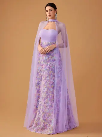 Charmant Lavande Multi Couleurs Appliques Robe De Bal Avec Cape 2025 Princesse Bustier Sans Manches Dos Nu Longue Promo Robe De Ceremonie