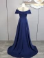 Vintage / Retro Navy Blue Beading Sequins Rhinestone Prom Dresses 2024 A-Line / Princess Scoop Neck Short Sleeve Sweep Train Prom Formal Dresses
