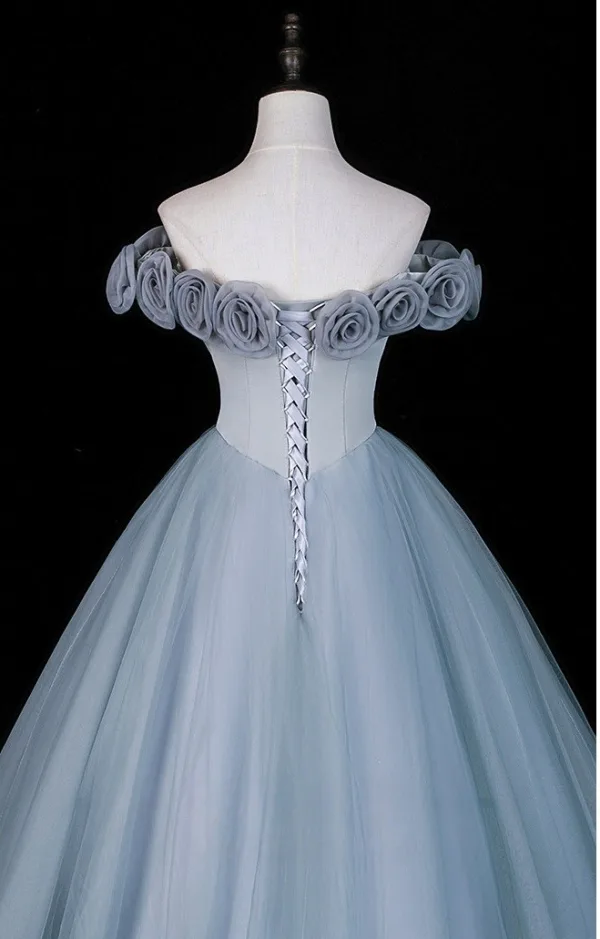 Elegante Himmelblau Applikationen Lange Ballkleider 2026 Ballkleid Off Shoulder Kurze Ärmel Rückenfreies Festliche Kleider