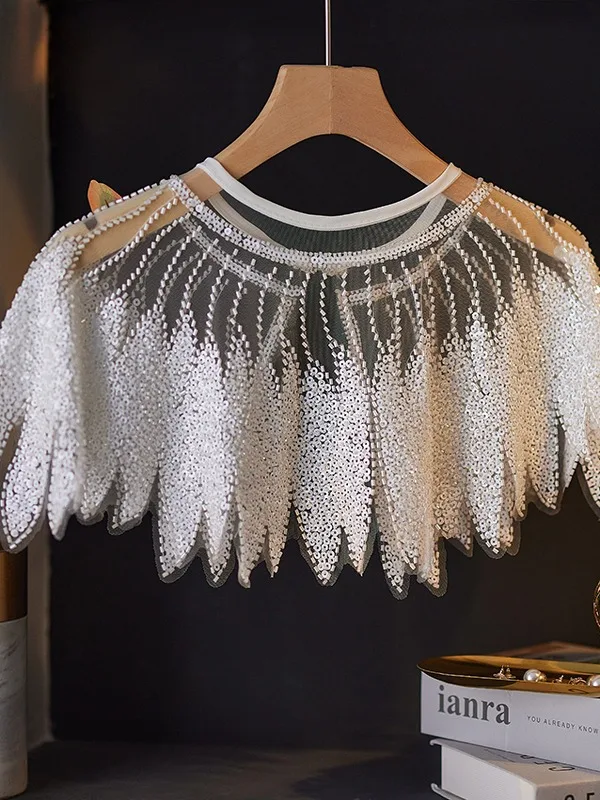 Élégant Blanche Fait main Perlage Paillettes châle 2025