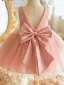Elegant Blushing Pink Pearl Lace Flower Short Birthday Flower Girl Dresses 2024 Ball Gown Scoop Neck Sleeveless Backless Bow Tulle