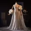 Luxe Scintillantes Champagne Paillettes Robe De Soirée 2026 Trompette / Sirène Bustier Gonflée Manches Courtes Dos Nu Train De Balayage Robe De Ceremonie