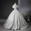 Chic / Beautiful Silver Glitter Prom Dresses 2024 Ball Gown V-Neck Short Sleeve Backless Floor-Length / Long Prom Formal Dresses