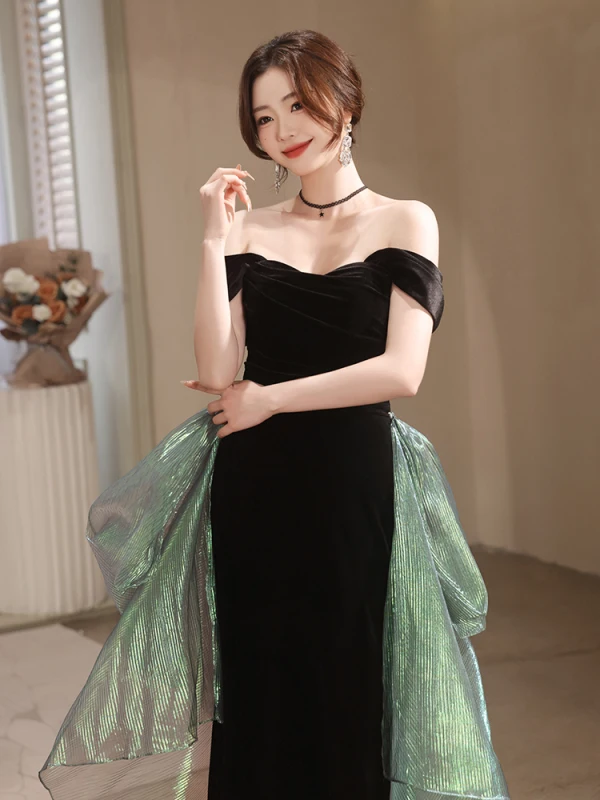 Charming Black Evening Dresses 2023 Trumpet / Mermaid Off-The-Shoulder Sleeveless Backless Floor-Length / Long Evening Party Formal Dresses