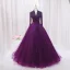 Vintage / Retro Purple Beading Sequins Prom Dresses 2024 Ball Gown High Neck Long Sleeve Backless Floor-Length / Long Prom Formal Dresses