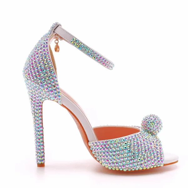 Glitzernden Multifarben Strass Abend Sandalen Damen 2022 Knöchelriemen 11 cm Stilettos Peeptoes Sandaletten Hochhackige