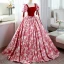 Elegant Red Printing Prom Dresses 2022 Square Neckline Puffy Short Sleeve Backless Floor-Length / Long Prom Formal Dresses