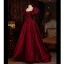 Elegant Burgundy Prom Dresses 2024 Ball Gown Square Neckline Puffy Short Sleeve Backless Bow Floor-Length / Long Prom Formal Dresses