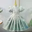 Modern / Fashion Mint Green Pearl Sequins Lace Flower Birthday Flower Girl Dresses 2022 Ball Gown Puffy Short Sleeve Scoop Neck Floor-Length / Long Flower Girl Dresses