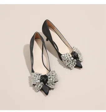 Chic Belle Noire Faux Diamant Noeud Escarpins Promo 2022 Cuir 6 Cm Talons Aiguilles À Bout Pointu Escarpins Talons Hauts