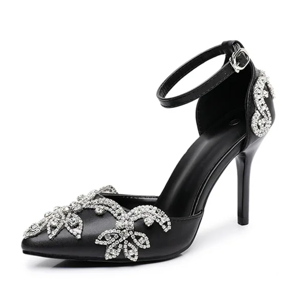 Schöne Weiß Strass Brautschuhe 2026 Knöchelriemen 9 cm Stilettos Spitzschuh Hochzeit Hochhackige
