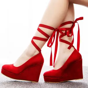 Romain Rouge Bride Cheville Imperméables Promo Chaussures Femmes 2025 11 Cm Compensées À Bout Rond Chaussures Femmes