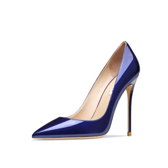Fine Kongeblå Patent Lær Kontor Ol Pumps 2022 Lær 10 Cm Stiletthæler Spisse Pumps Høyhælte