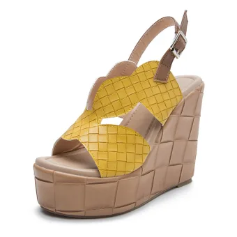 Chic Belle Jaune Vêtement De Rue Sandales Femme 2022 Imperméables 13 Cm Compensées Peep Toes Bout Ouvert Sandales Talons Hauts