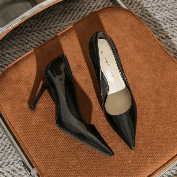 Modest / Simple Black Office OL Patent Leather Pumps 2023 8 cm Stiletto Heels Pointed Toe Pumps High Heels