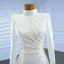 Luxury / Gorgeous Modest  Muslim Ivory Satin Wedding Dresses 2021 Trumpet / Mermaid High Neck Long Sleeve Beading Pearl Crossed Straps Detachable Cathedral Train Church