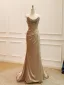 Sexy High End Gold Handgefertigt Strass Abendkleider 2026 Meerjungfrau Bandeau Ärmellos Rückenfreies Sweep / Pinsel Zug Abend Festliche Kleider
