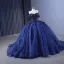 Vintage / Originale Haut de Gamme Bleu Marine Perlage Fait main Perle Paillettes Robe De Bal 2023 Robe Boule Col Haut Sans Manches Dos Nu Chapel Train Promo Robe De Ceremonie