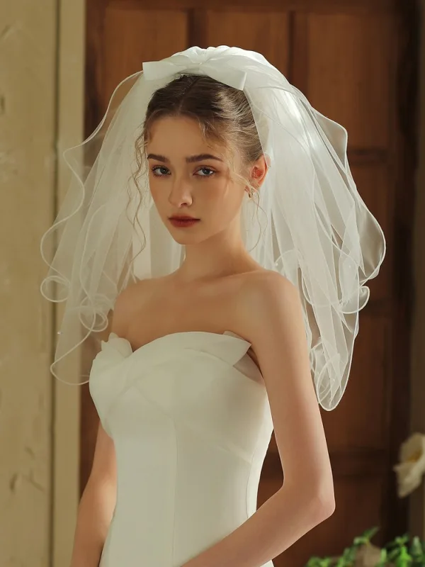 Elegant White Pearl Bridal Wedding Veils 2025 0.5 m Tulle