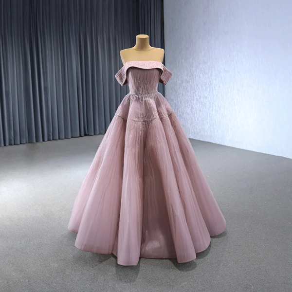 High-end Sage Green Beading Prom Dresses 2024 Ball Gown Off-The-Shoulder Sleeveless Backless Floor-Length / Long Prom Formal Dresses
