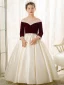 Elegant Burgundy Satin Birthday Flower Girl Dresses 2022 Ball Gown Pearl Scoop Neck Sash Bow Long Sleeve Floor-Length / Long Flower Girl Dresses