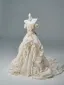 Luxury / Gorgeous Beige Cascading Ruffles Appliques Prom Dresses 2026 Ball Gown Off-The-Shoulder Short Sleeve Backless Chapel Train Formal Dresses