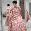 Elegant Burgundy Floral Prom Dresses 2022 A-Line / Princess High Neck Puffy Short Sleeve Backless Prom Floor-Length / Long Formal Dresses