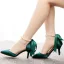 Charmant Dunkelgrün Perle Knöchelriemen Schleife Abend Sandalen Damen 2023 7 cm Stilettos Spitzschuh Sandaletten Hochhackige