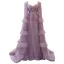 Haut de Gamme Rose Sombre Volants en Cascade Perlage Perle Faux Diamant Robe De Bal 2023 Princesse Encolure Carrée Manches Longues Dos Nu Train De Balayage Promo Robe De Ceremonie