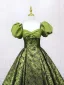 Elegant Sage Green Printing Prom Dresses 2025 Ball Gown Square Neckline Puffy Short Sleeve Backless Floor-Length / Long Prom Formal Dresses